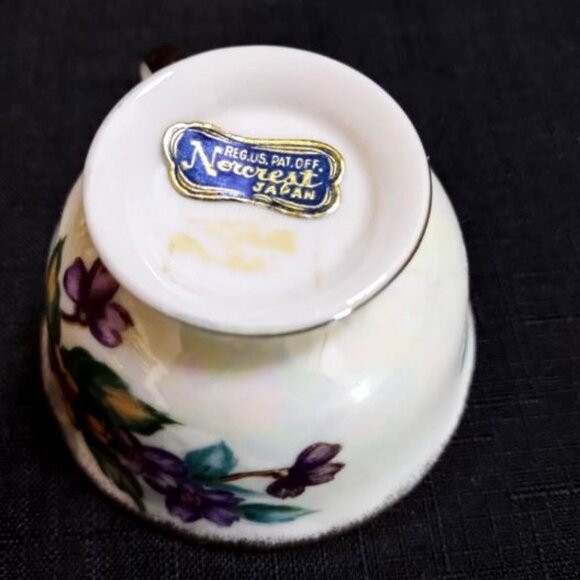 Vintage Porcelain Norcrest Japan Floral Iridescent Teacup and Saucer Set - Picture 6 of 13